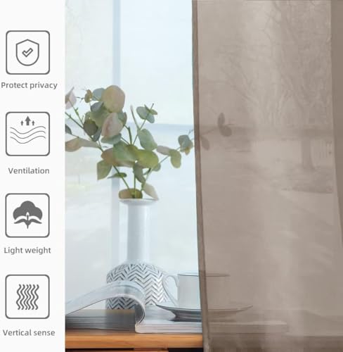 Solid Sheer Rod Pocket Curtain Voile Draperies 2 Panels White Beige Black Grey Ivory 52 Inch Width 90 Inch Long 1 Pair for Kitchen Bedroom Children Living Room Yard (Taupe / 52"W x 90"L (Pack of 2))