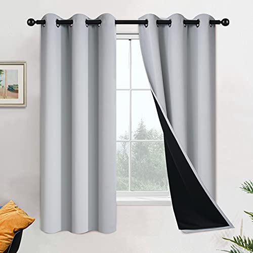 Light Grey 100% Blackout Curtains 63 Inches Long 42" Wide 2 Panel (42"W x 63"L (Pack of 2) / Light Grey)