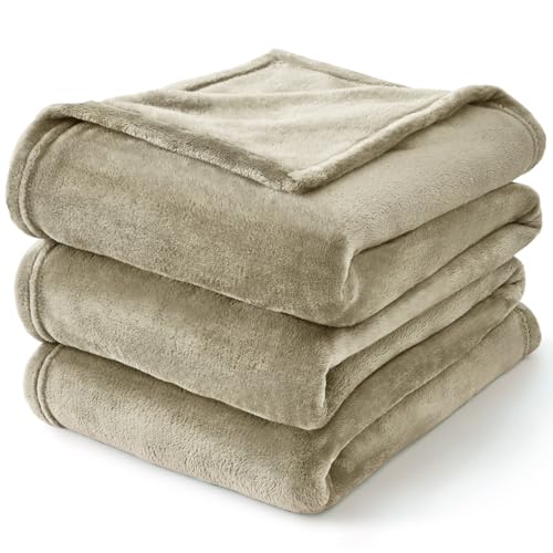 Fleece Blanket Soft Plush Throw for Couch Oatmeal 50"x60" (Oatmeal / Throw(50"x60"))