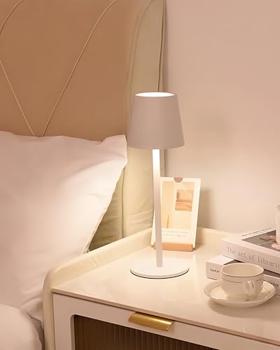 Cordless Table Lamps Rechargeable (2 Pack-Round Base / White)