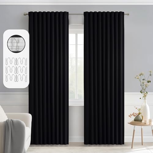 Black Back Tab Blackout Curtains 52x84 Inch Length 2 Panels Set (Black / 52"W x 84"L (Pack of 2))