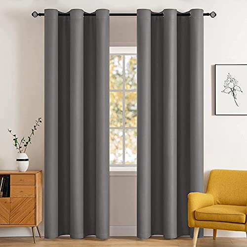 Grey Blackout Bedroom Curtains 90 Inch Long Light Blocking (Grey / 42"W x 90"L (Pack of 2))