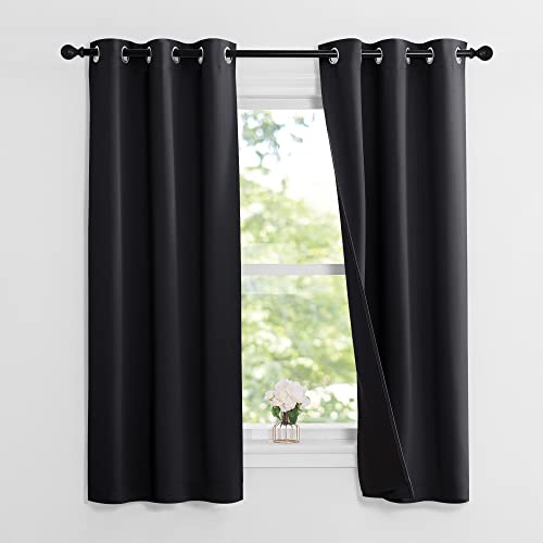 Black Blackout Curtains for Kids Room 37" Wide x 60" Long 2 Panels (Black / 37"W x 60"L (Pack of 2))