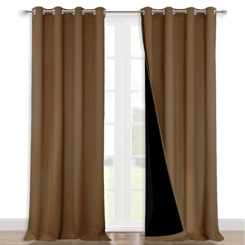 100% Blackout Curtains for Windows (Gold Brown / 52"W x 108"L (Pack of 2))