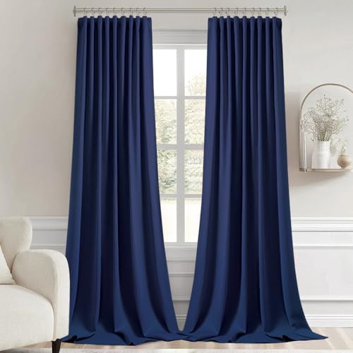 Navy Blue Back Tab Blackout Curtains 52x120 Inch Long 2 Panels Set (Navy Blue / 52"W x 120"L (Pack of 2))