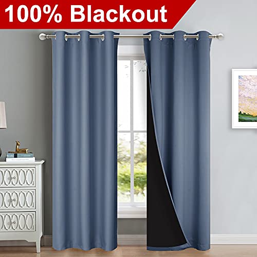Blackout Curtains 80 inches Long (Stone Blue / 42"W x 80"L (Pack of 2))