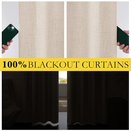 100% Black Out Curtains 63 inch Long for Kitchen 2 Panels (Beige / 52"W x 63"L (Pack of 2))
