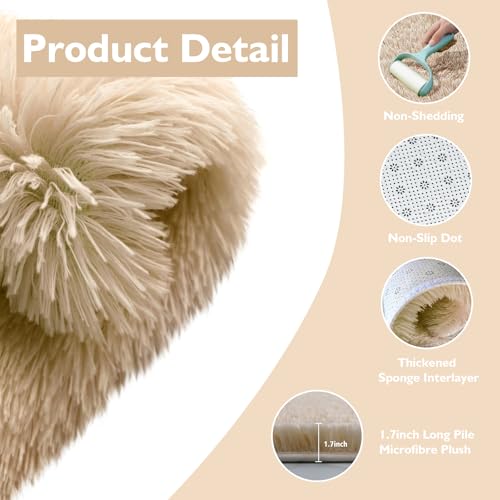 Fluffy Round Area Rugs for Bedroom (Beige / 3' (Round))