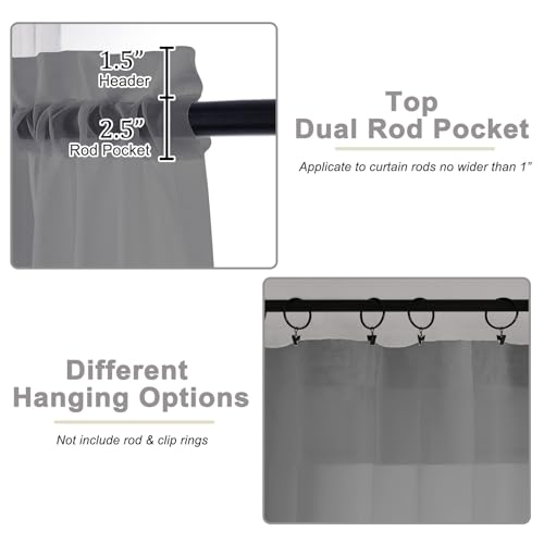 Grey Sheer Curtain for Bedroom Living Room 78 Inches Long 2 Panels Set (Grey / 42"W x 78"L (Pack of 2))