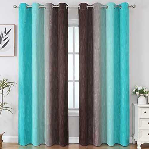 Brown and Teal Ombre Blackout Curtains for Bedroom 96 Inch (Teal and Brown / 52"W x 96"L (Pack of 2))