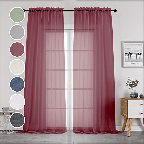 Sheer Curtains 96 Inch Long (Burgundy / 42"W x 96"L (Pack of 2))