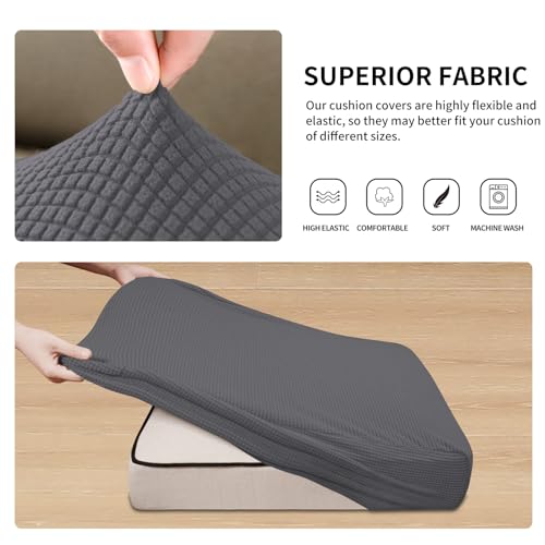 Stretch 4 Pieces Couch Cushion Covers for Sectional Sofa L Shape (3 Seater + 1 Chaise / Grey)