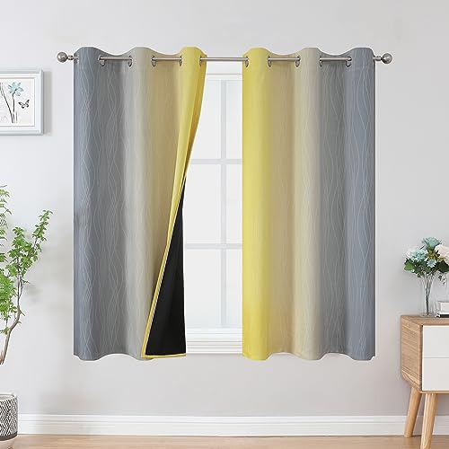 Yellow and Grey Ombre Blackout Curtains for Living Room 42Wx54L Inch Length (Yellow and Grey / 42"W x 54"L (Pack of 2))