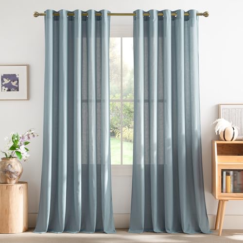 Flax Stone Blue Linen Curtains for Room Divider (Stone Blue / 68"W x 84"L (Pack of 2))