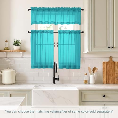 Turquoise Small Sheer Curtains 2 Panels Set (42"W x 36"L (Pack of 2) / Turquoise)