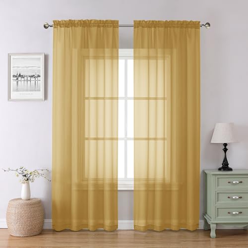 Gold Sheer Curtains 84 Inches Long 2 Panels (Gold / 59"W x 84"L (Pack of 2))