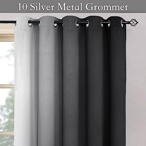 Ombre Black to Grey White Curtains for Living Room 62Wx84L (62"W x 84"L (Pack of 2) / Black)