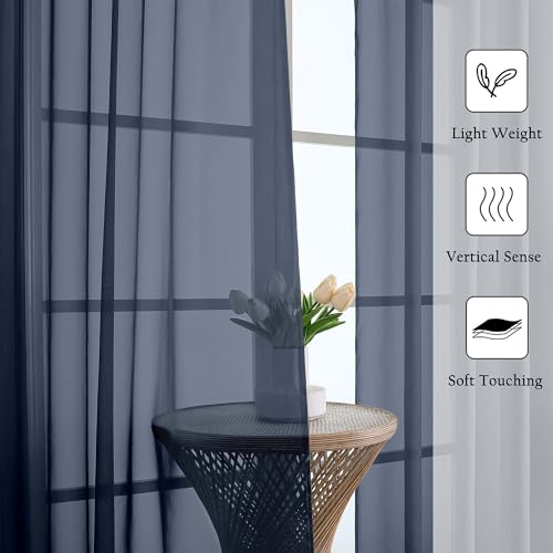 Navy Blue Sheer Curtains 120 Inches Long 2 Pcs (Navy Blue / 59"W x 120"L (Pack of 2))