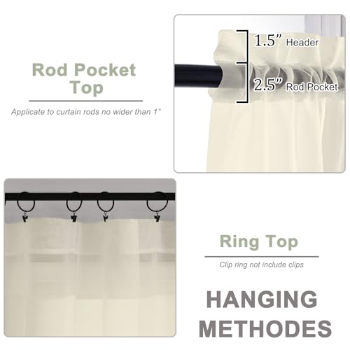 Cream Sheer Curtains 96 Inch Long 2 Panels for Living Room 59" Wide (Cream / 59"W x 96"L (Pack of 2))