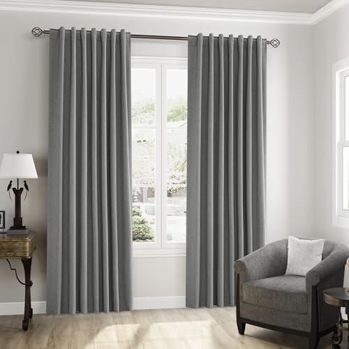 100% Blackout Linen Curtains 72 Inch Length 2 Panels Set for Living Room Bedroom Back Tab Thermal Insulated Black Out Linen Drapes Room Darkening Window Curtains (Dark Grey / 52"W x 72"L (Pack of 2))