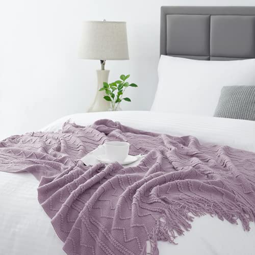 Light Lavender Throw Blanket 50x60Inch Knit Soft Throw Sofa Blanket (Light Lavender / 50"x60")