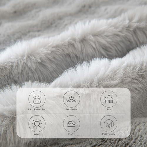 Grey Plush Sofa Covers Washable Rabbit Plush Couch Cover Soft Cozy Faux Fur Couch Protector for Dogs Fluffy Plush L Shaped Sofa Cover Pet Friendly Couch Protector Furniture (71" x 134" / Z-plush:gray)