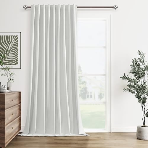White 100% Blackout Linen Curtains 60 Inch Wide by 90 Inch for Living Room Bedroom Back Tab Thermal Insulated Black Out 1 Drapes Room Darkening Window Curtains (White / 60"W x 90"L (Pack of 1))