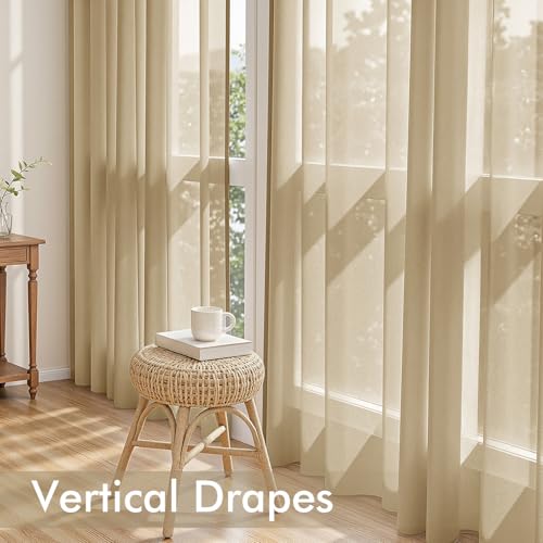 Beige Sheer Curtains 108 Inches Long 4 Panels 42 x 108 Inches (42"W x 108"L (Pack of 4) / Beige)