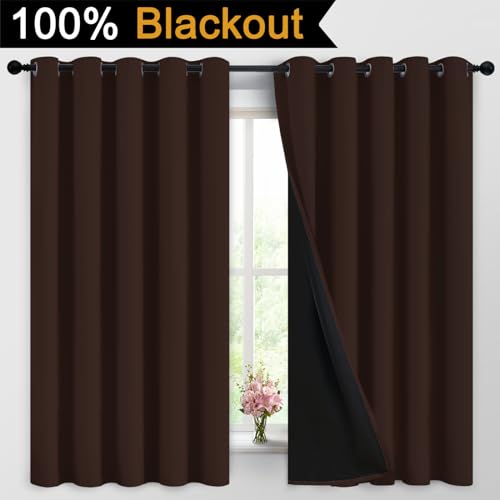 Chocolate Brown Blackout Curtains 63 Inches Long 62" Wide (62"W x 63"L (Pack of 2) / Chocolate Brown)