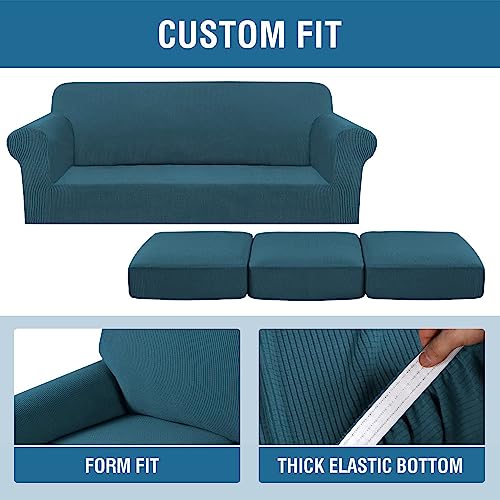 4 Piece Stretch Sofa Covers for 3 Cushion Couch Covers for Living Room Furniture Slipcovers (Large / Deep Teal)