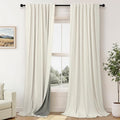 Extra Wide Curtains 60 Inches Wide for Living Room 84 Inch Length 2 Panels Thick Back Tab Pleated Cream Linen Blackout Dark Out Sliding Door Window Curtains Thermal Privacy Drapes 60x84 Long (Natural / 60"W x 84"L (Pack of 2))