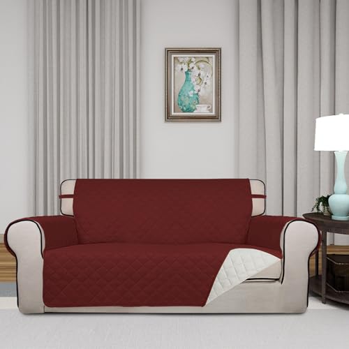 Reversible Quilted Couch Covers for Dogs Loveseat Sofa Cover 54" (Medium-XL / Red/Ivory)