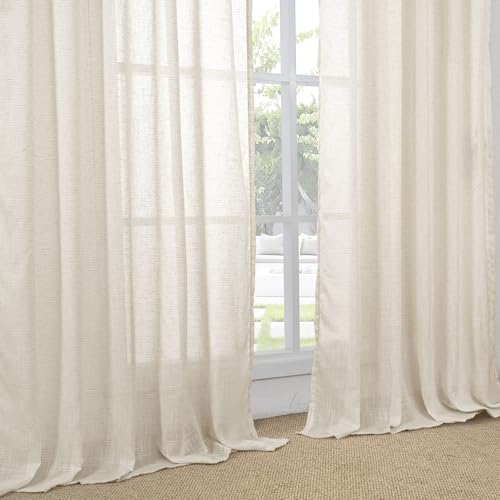 Oatmeal Linen Semi Sheer Curtains 72 Inch Length for Living Room (Oatmeal / 52"W x 72"L (Pack of 2))