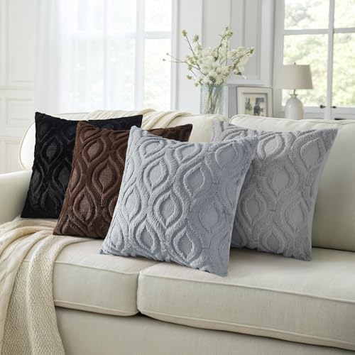 Faux Fur Plush Soft Blue Grey Throw Pillow Covers 12x20 Set of 2 (20" x 12" (Pack of 2) / Blue Grey)