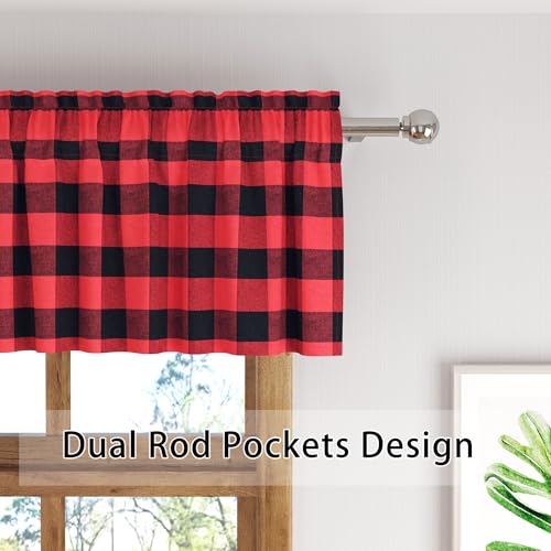 Short Christmas Curtains For Windows Treatment Buffalo Check Plaid Valances Gingham 2 Pack Tiers Rod Pocket Red and Black Decor Small Curtains Over Sink For Kitchen (34"W x 36"L (Pack of 2) / Red and Black)