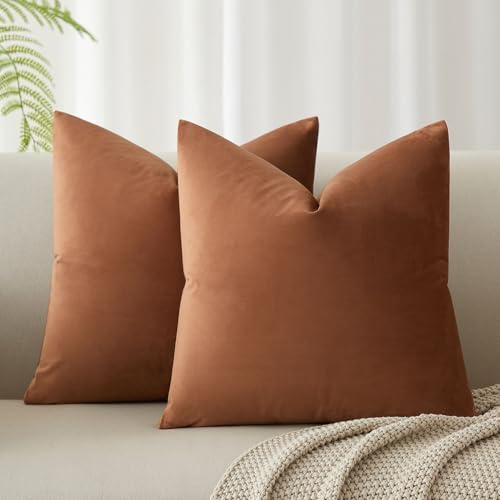 Decorative Velvet Throw Pillow Covers 20x20 Set of 2 (Mocha Mousse / 20" x 20" (Pack of 2))