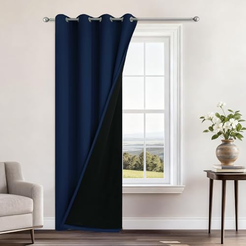Navy Blue Blackout Curtains 96" Long for Bedroom 52" Wide 1 Panel (52"W x 96"L (Pack of 1) / Navy Blue)