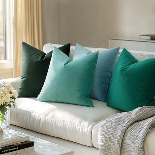 26x26 Inch Pack of 2 Euro Velvet Throw Pillow Covers Aqua Green (26" x 26" (Pack of 2) / Aqua Green)