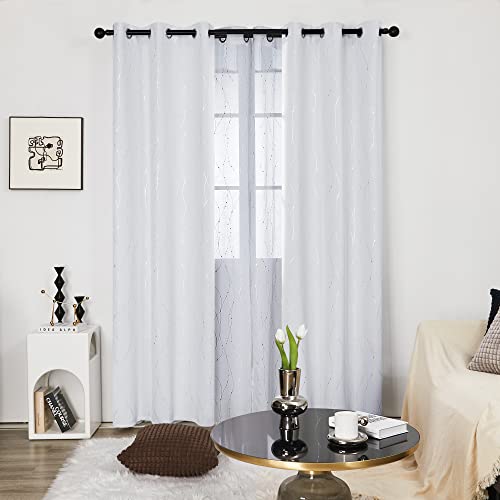 Living Room Curtains 84 Inches Long (Greyish White/Wave Dots / 42"W x 84"L (Pack of 2))