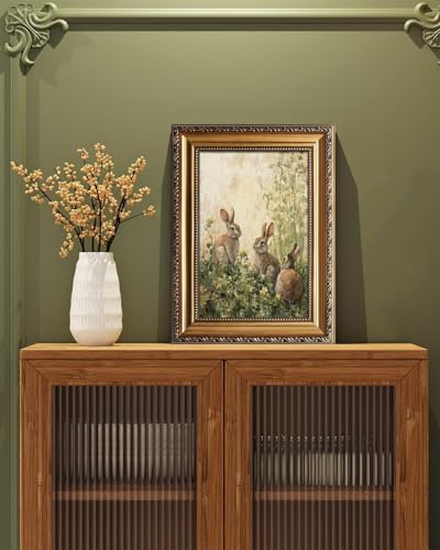 Gold Framed Wall Art for Home Decor (12"L x 16"W / Rabbits in Spring)