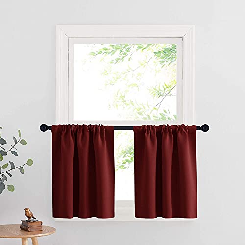 Cafe Blackout Curtains 24 inch Length (Burgundy Red / 29"W x 24"L (Pack of 2))