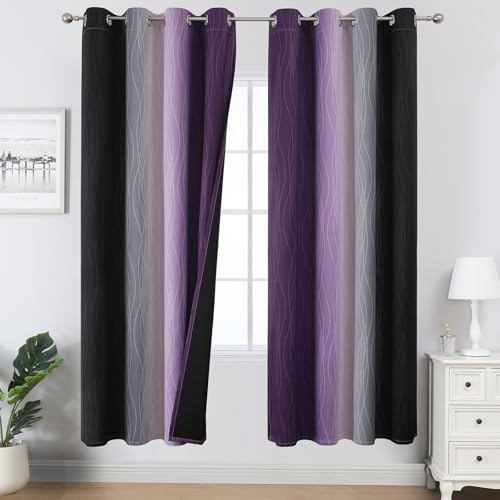 Black and Purple Ombre Blackout Curtains 72 Inch Length (Black and Purple / 52"W x 72"L (Pack of 2))