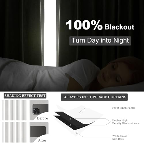102 inch blackout curtains for Sliding door 2 Panels 100% Blackout Linen texture Beige White Window Drapes with Back Tab Rod Pocket Light Blocking Thermal Insulated Curtains for Bedroom Living Room (Cream White / 52"W x 102"L (Pack of 2))