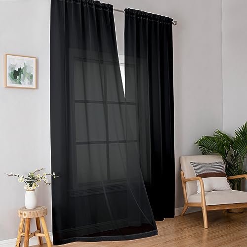 Black Sheer Curtains 84 Inches Long (Black / 42"W x 84"L (Pack of 2))