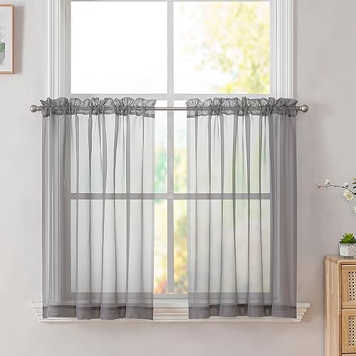 Grey Short Sheer Kitchen Tier Curtains 36 (Charcoal Grey / 42"W x 36"L (Pack of 2))