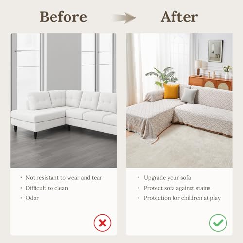 2 Piece Sectional Couch Cover for L Shape Sofa Khaki White XXL (Khaki White / XX-Large)