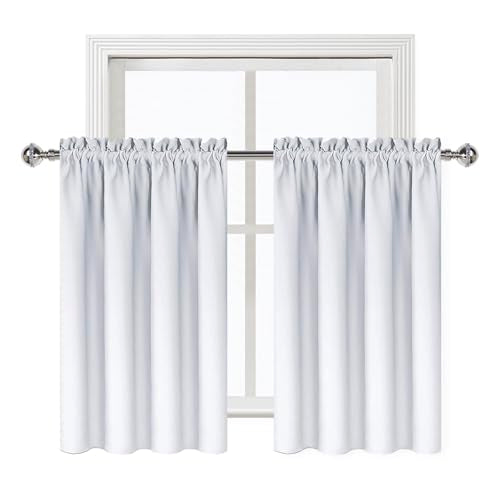 Short Blackout Curtains 42 x 36 Inch Long for Kitchen RV Bunk 2 Panels (Greyish White / 42"W x 36"L (Pack of 2))