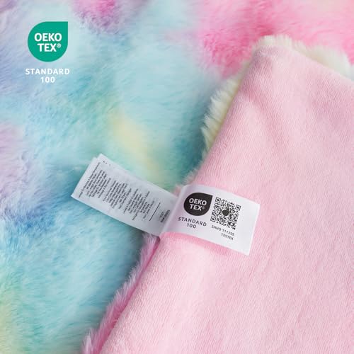 Faux Fur Throw Blanket for Couch (Tie-dye Rainbow / Throw(50" x 60"))