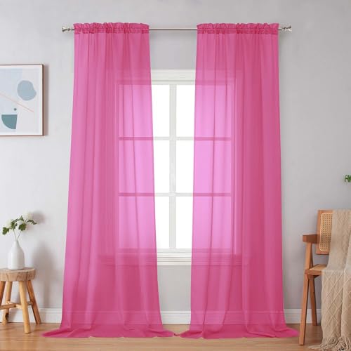 Hot Pink Sheer Curtains 96 Inches Long (Hot Pink / 42"W x 96"L (Pack of 2))