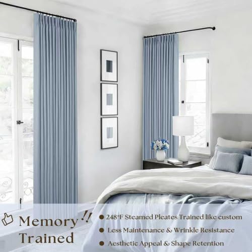 Dusty Blue 100% Blackout Linen 108 Inch Curtains for Bedroom Pinch Pleated (Dusty Blue / 40"W x 108"L (Pack of 2))